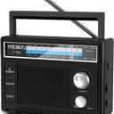 PRUNUS J-136 Portable AM FM Radio with Best Reception,D Battery Operated or Plug in Wall, Transistor Radio,Loud Speaker Support AUX in and Micphone in, Small Radios Portable AM FM