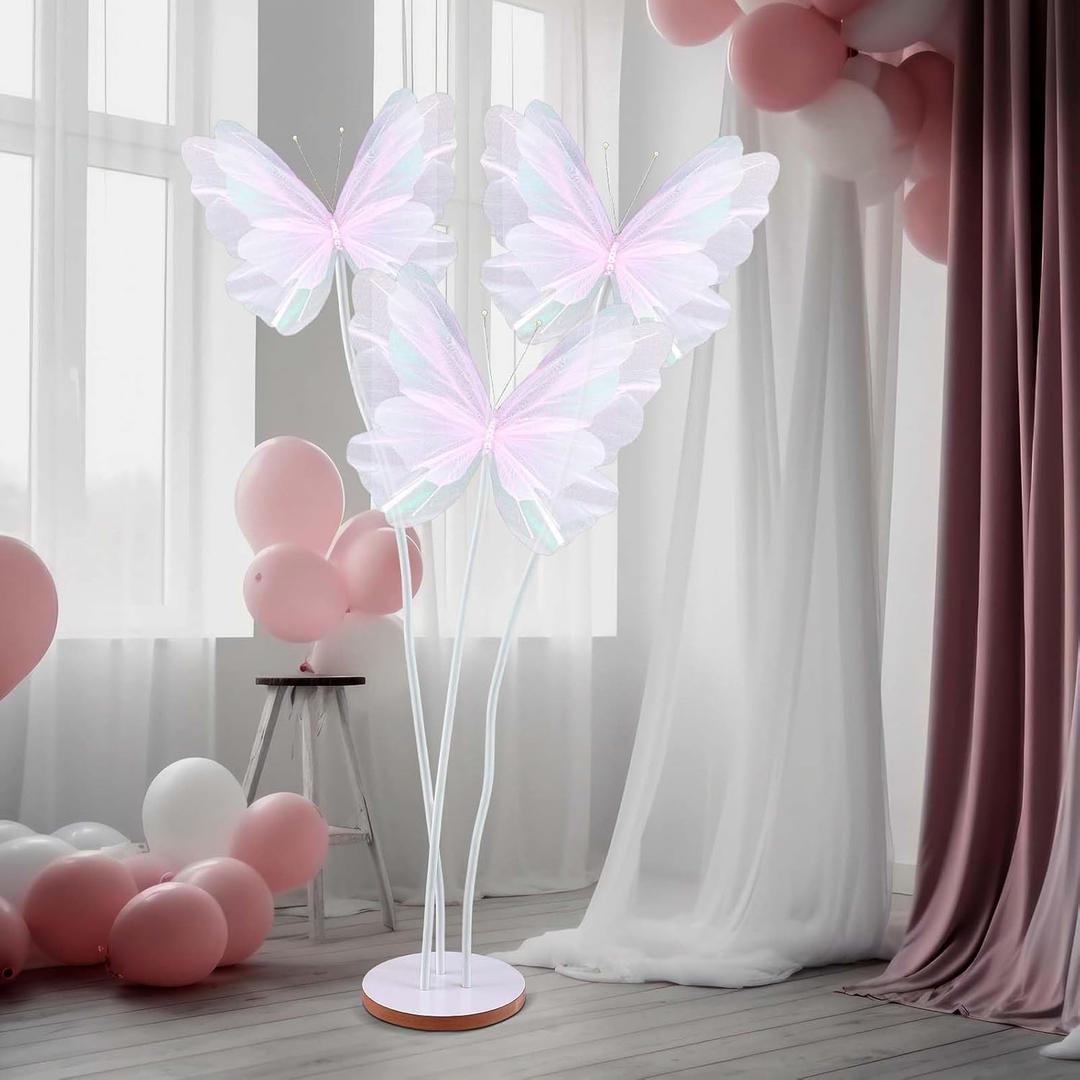 Havawish 5.2ft Giant Butterfly Decoration Huge Artificial Gauze Butterfly with Standing Base for Wedding Church Party Birthday Home Garden Backdrop Decorations(Pink,3 Pcs)