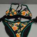 Aidonger Bikini Sets for Women Floral Two Piece Bathing Suit V Neck Shell Stitched Swimsuit Tie Side Triangle Swimwear, Medium (Green,Black) 