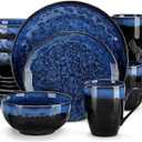 vancasso Starry 16 Pieces Dinnerware Set for 4, Reactive Glaze Blue Stoneware Plates and Bowls Set, Dishes Set with Mugs for 4, Microwave & Dishwasher Safe