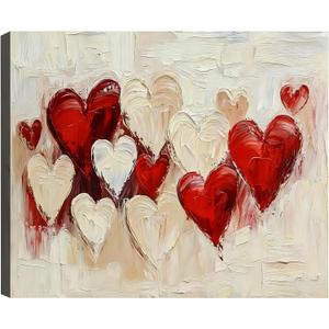 Framed Red Hearts Couple Love Wall Art 8x12in, Romantic Valentine's Day Canvas Art Pictures, Modern Abstract Wall Decor for Living Room Bedroom, Made in USA