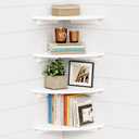 Forbena Corner White Floating Book Shelves for Wall Set of 4, Wood Nursery Corner Bookshelf for Kids Bedroom, Large Modern Round Wall Bookshelves for Living Room Decor, Indoor Plants, Bathroom (12" Depth)
