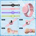Waterproof AirTag Bracelet for Kids, Soft Silicone AirTag Watch Band Holder, Adjustable Wave Ripple AirTag Bracelet Wristband, Compatible with Apple AirTag(1st & 2nd Gen), Black/Pink