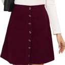 Women's Button Down Corduroy Skirts High Waist A-line Pleated Short Mini Skirt with Pockets, S