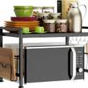 Extendable Microwave Oven Rack - Adjustable Kitchen counter shelf, 2 Tier Microwave Stand (L15.7~23.6" xW12.8 xH17.7) with 6 Hooks for Kitchen Countertop Organizer (Black)