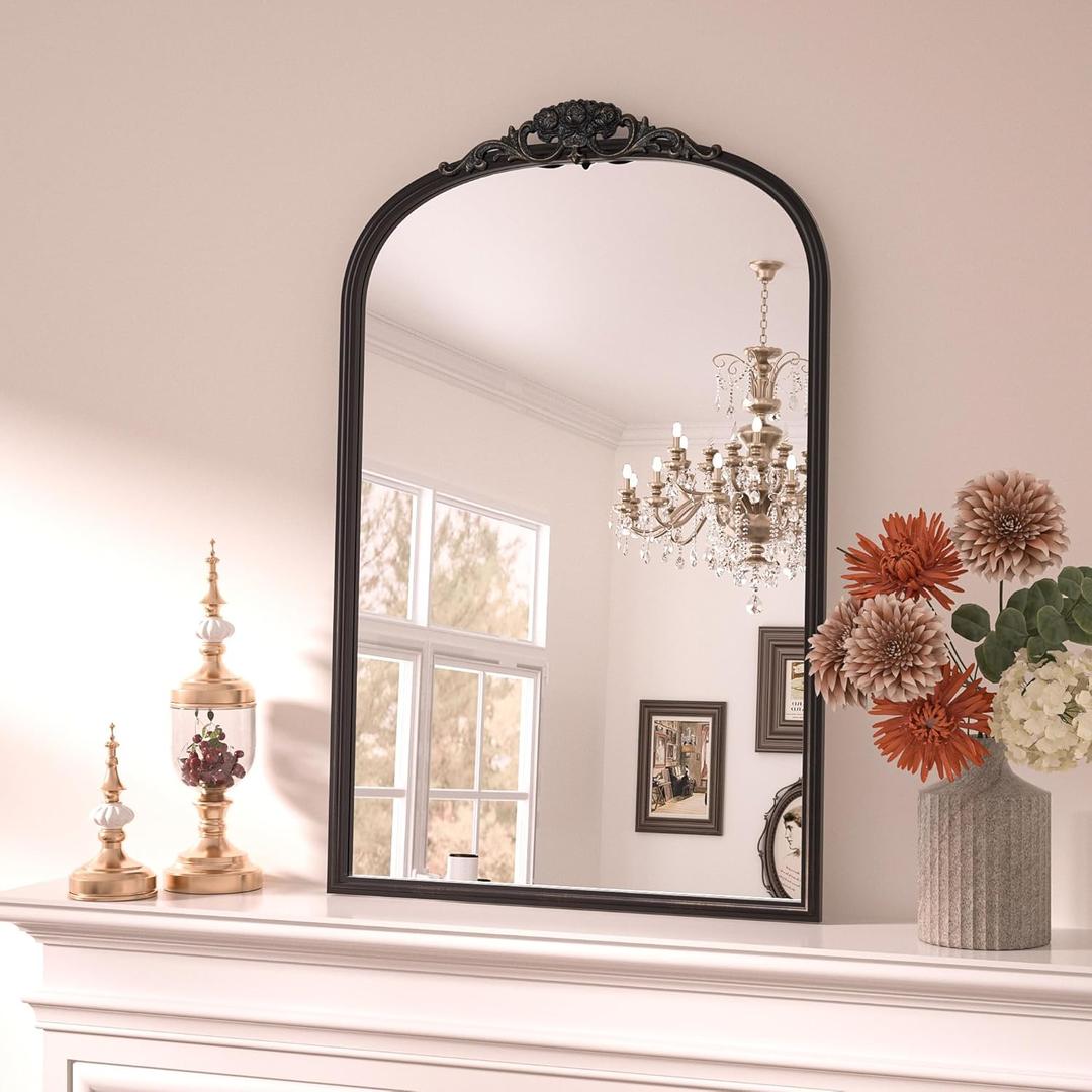 Keonjinn Antique Arch Mirror 20" x 30", Black Ornate Vintage Mirror, Baroque Decorative Mirrors for Mantle, Bathroom, Living Room, Hallway, Fireplace, Flench Cleat Mounting Keonjinn Antique Arch Mirror 20" x 30", Black Ornate Vintage Mirror, Baroque Decorative Mirrors for Mantle, Bathroom, Living Room, Hallway, Fireplace, Flench Cleat Mounting
