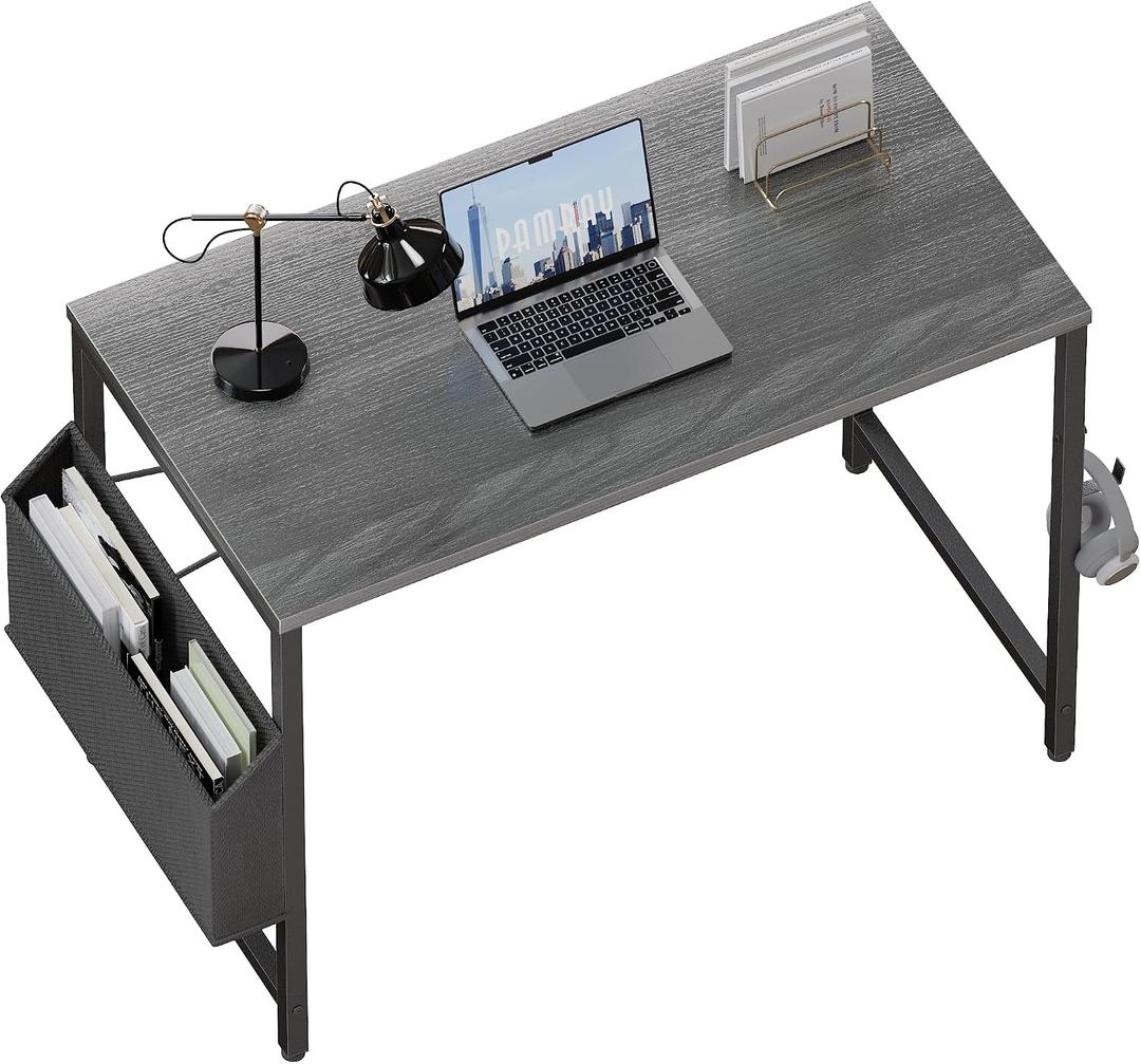 Pamray 32 Inch Computer Desk for Small Spaces with Storage Bag, Home Office Work Desk with Headphone Hook, Small Office Desk Study Writing Table