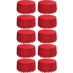 10 Pack Round Tablecloths - 120 Inch Red Polyester Cover for Round Tables, Stain and Wrinkle Resistant Washable Fabric Cloth for Wedding Banquet Parties