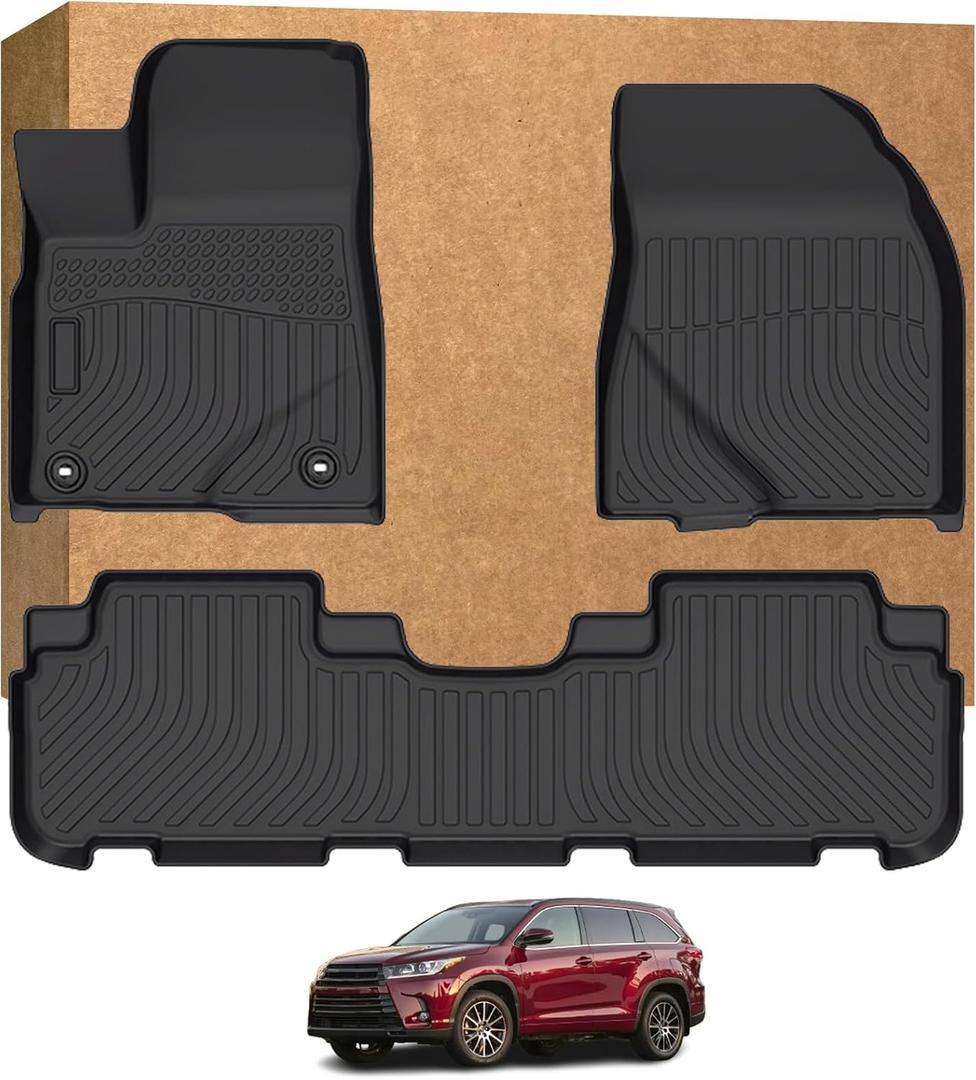 Floor Mats for Toyota Highlander 2014-2019 7/8 Seats, All Weather Protection Floor Liners, Custom Fit Floor Mats for Toyota, TPE Anti-Slip Waterproof Floor Liners (3)
