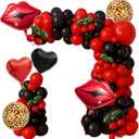 142pcs Cheetah Balloon Arch Kit - Red Black and Cheetah Birthday Decorations with 4D Leopard Print BalloonsCherry Lips Balloons for Baby Shower,Girls NightBachelorette PartyCherry Theme Decor