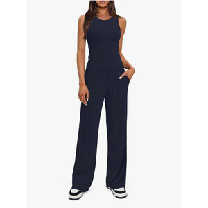Tanou Women's 2 Piece Outfits Lounge Sets Sleeveless Tank Tops Wide Leg Pants Sets Tracksuits Match Sets S