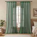Emerald Green Boho Curtains 72 Inch Length, 2 Panels, W60 x L72 In, Geometric Stripes Crochet Sheer Lace Curtains with Tassels Rod Pocket Privacy Light Filtering Farrmhouse Christmas Window Curtain
