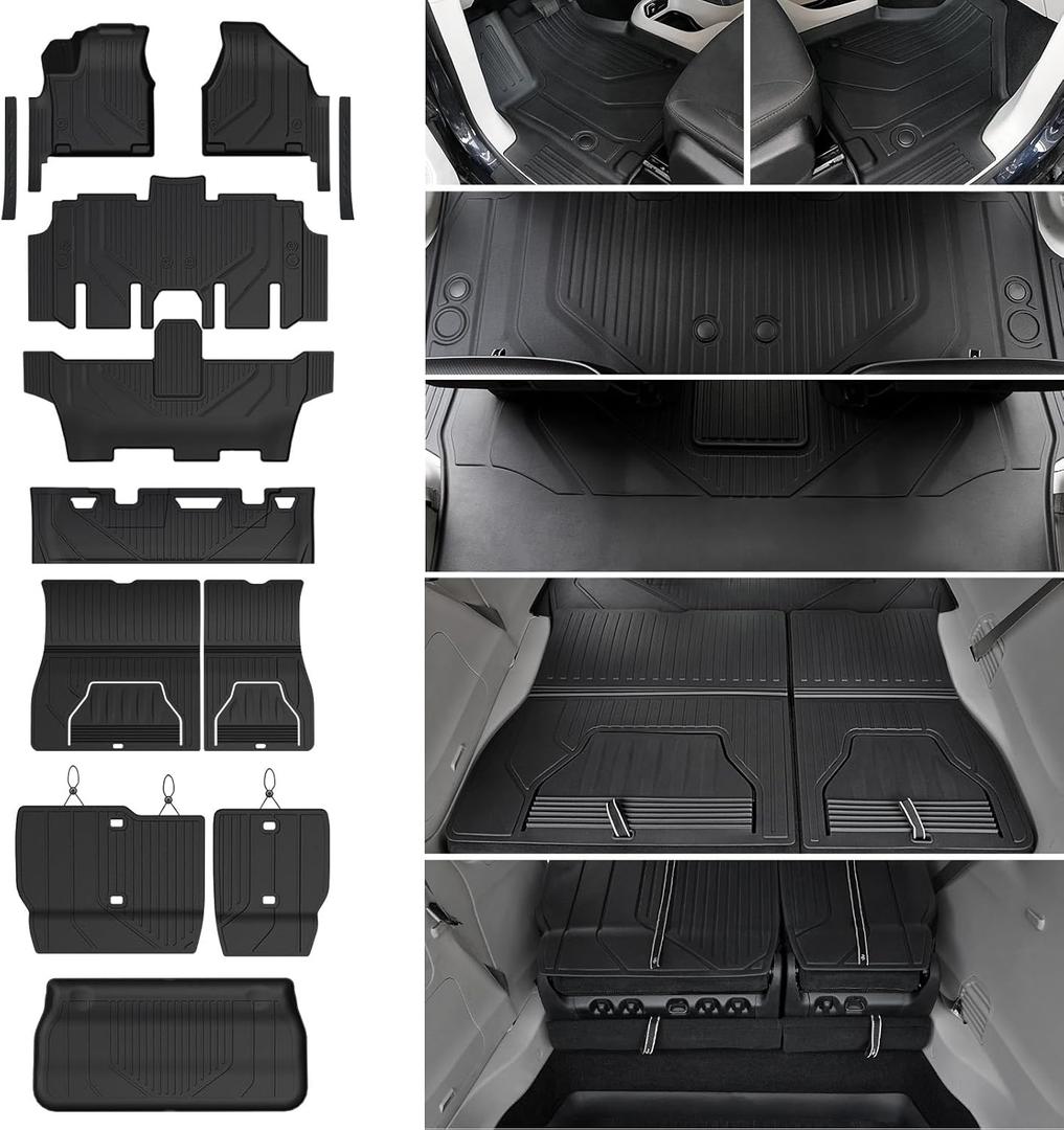 Floor Mats Set for Chrysler Pacifica 2017-2025 2026 7/8 Seats(Only Gas), Fit Voyager 2020-2025, All Weather TPE Backrest Mat Cargo Liner Accessories for Pacifica Touring Series & Select