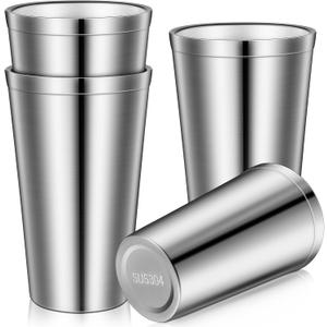 Zopeal Stainless Steel Cups 16 Oz, Double Wall Vacuum Pint Cup Tumbler, Stackable Metal Unbreakable Drinking Glasses for Home and Outdoor (Silver,4 Pcs)