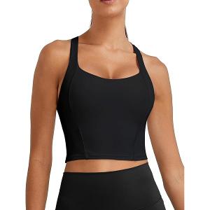 BMJL Women's Workout Tank Top with Built-in Bra Backless Crop Athletic Top for Yoga, Gym & Sports(Black, S)