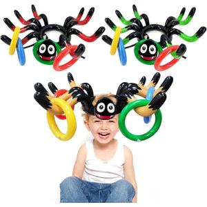15 Pcs Halloween Game Inflatable Spider Ring Toss Game for Kids Family Party Favors Toys Halloween Games School Carnival Activities Party Supplies Indoor Outdoor School (3 Spider, 12 Rings)
