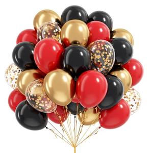Red Black and Gold Balloons, 60pcs 12inch Red Black Gold Confetti Balloons for Birthday Casino Party Decorations