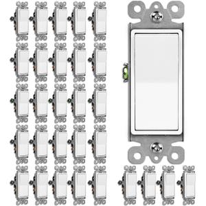 [30 Pack] BESTTEN 3-Way Decorator Wall Light Switch, 15A/ 120V, Paddle Wall Switch, On/ Off Rocker Interrupter, ETL Listed, White