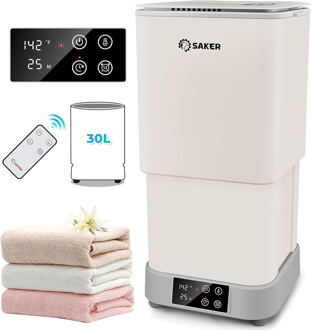 Saker Towel Warmer, 30L Large Hot Towel Warmer, Towel Warmers for Bathroom with Adjustable Heating Time, Delay Time 1-12h, 4 Temperature Settings, Towel Heater, Luxury Blanket Warmer, Home Spa