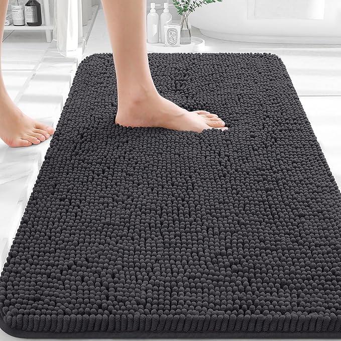 OLANLY Memory Foam Bath Mat 30x20, Super Soft Absorbent Bathroom Rugs, Quick Dry, Machine Washable Shower Floor Rugs, Bathmat Carpet, Bathroom Home Decor Accessories, Blackish 