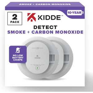Kidde Smoke & Carbon Monoxide Detector, 10-Year Battery Powered, LED Warning Light Indicators, 2 Pack