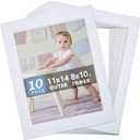 Somime 10 Pack Pre-Cut 11 x 14 White Picture Mats for 8.5x11 Photos - White Core Bevel Cut Frame Matte, Acid Free, Ideal for Frames/Artwork/Prints