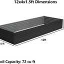 Foxlang 12x4x1.5ft Galvanized Raised Garden Bed,Outdoor Planter Box Metal Patio Kit Planting Bed for Vegetables Flowers Herb,Black