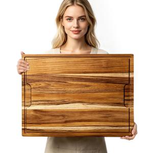 24 x 18 in Teak Cutting Board, Butcher Block with Juice Groove