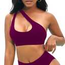 NAFLEAP One Shoulder Cutout Bikini Set for Women High Waisted Bottom Swimsuit Two Piece Bathing Suit (Large, Claret Red)