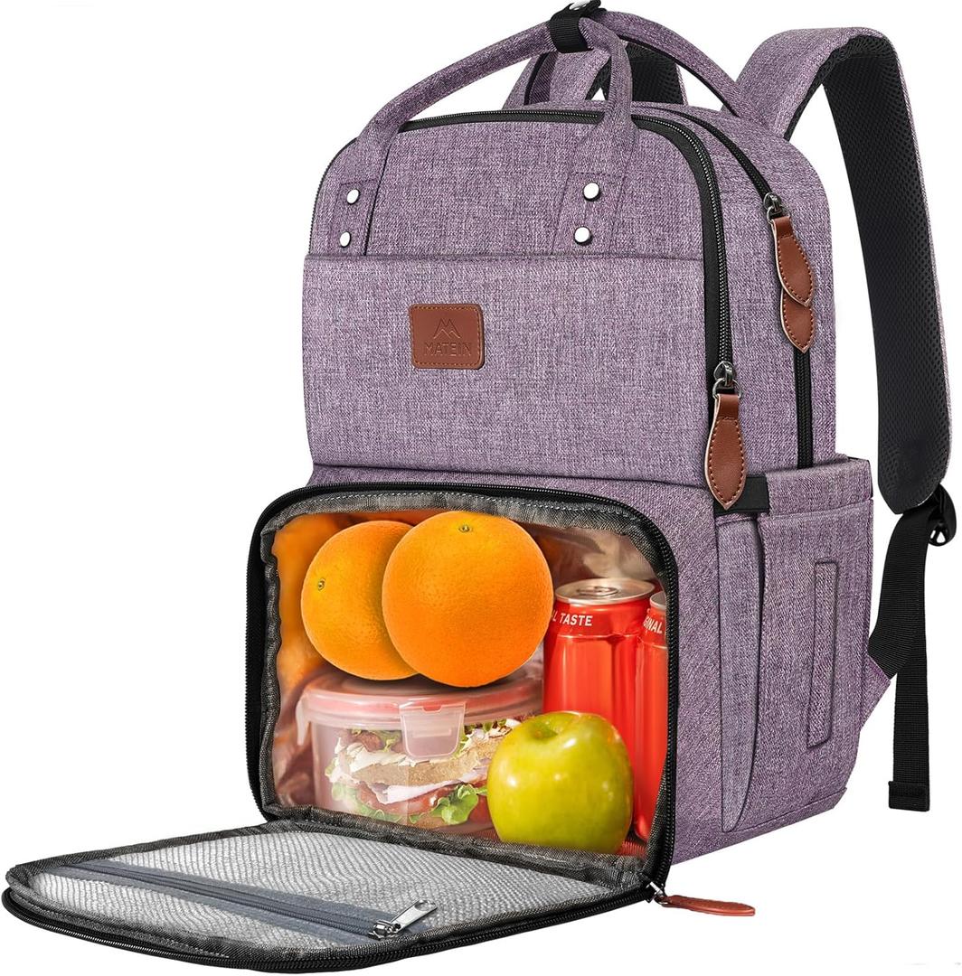 MATEIN Laptop Backpack with Lunch Box, Insulated Women Backpacks with Cooler Compartment, Fits 15.6 inch Laptop Water Resistent Tote Food Bag for College Beach Camping Picnics Hiking (Purple)