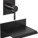 Tub Faucet, Wall Mount Bathtub Faucets, Bathroom Waterfall Tub Filler Single Handle Faucet with Rough in Valve High Flow, Matte Black, Brass