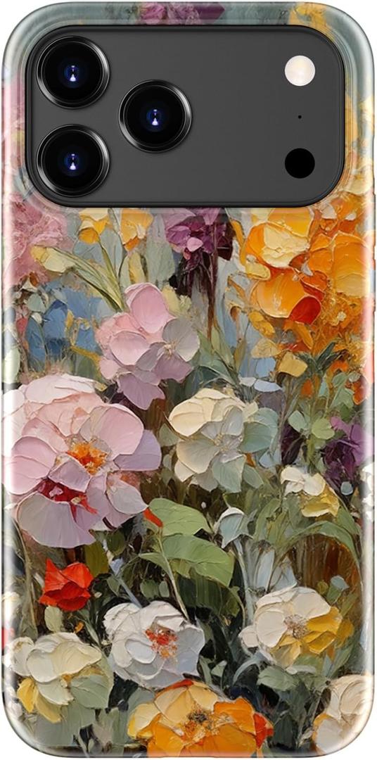 LUHOURI for iPhone 17 Pro Case,Wireless Charging Compatible,Dual-Layer - Soft Silicone Inner + Hard Outer Shell,Cute Wildflower Design,Protective Phone Cover for Women - Oil Painting Flowers
