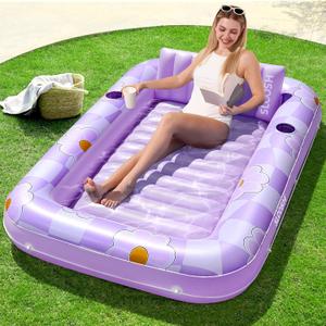SLOOSH Inflatable Tanning Pool Lounger Float, 70" x 46" Pool Floats Adult with Pillow, 4 in 1 Suntan Tub Raft Floatie,Sunbathing Bed Lounge for Water Blow Up Ball Pit Party Gifts
