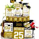 22 Pcs 2025 Graduation Tiered Tray Signs Sets Farmhouse Wooden Class of 2025 Graduation Signs for Home Party Tiered Tray Table Office Desk(Gold)