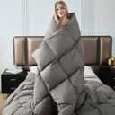 Luxury Down and Down Fiber Comforter, Medium Warmth All Season Duvet Insert, Ultra-Soft 750 Fill - Power Hotel Collection Comforter, Fluffy and Cozy - Queen 90 X 90