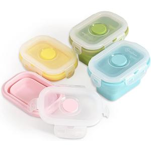 Collapsible Silicone Food Storage Container, Portion Control Container with Clip-on Lid, Stackable, Space Saving, Microwave/Fridge/Freezer/Dishwasher Safe, 5 Oz, Pack of 4