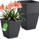 RooTrimmer 8 Pack 10 Inch Tall Square Planter Without Saucers Black