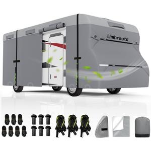 Umbrauto RV Cover Class C Upgraded 7 Layers Anti-UV Top Panel Motorhome Cover Windproof Camper Cover for 23' to 26' Motorhome with 3Pcs Extra Straps, Adhesive Repair Patches, 6 Gutter Covers