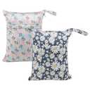 ALVABABY 2pcs Cloth Diaper Wet Dry Bags Waterproof Reusable with Two Zippered Pockets Travel Beach Pool Daycare Soiled Baby Items Yoga Gym Bag for Swimsuits or Wet Clothes L0821 (03 Little colored flowers & little daisies)