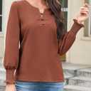 Womens Long Sleeve Tops 2025 Fall Henley Shirts Work Blouses Dressy Casual Trendy Clothes (L)