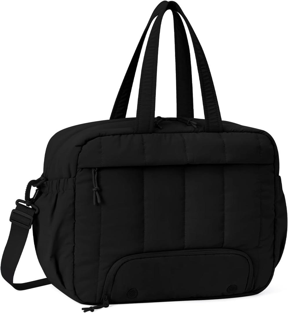 For Spirit Airlines Personal Item Bag 18x14x8 Puffer Travel Duffel Bag with Shoe Compartment Under seat Carry on Luggage Fit 15.6-Inch Laptop Gym Bag for Women Men (Black)