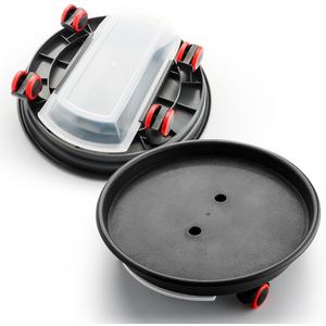 2 Pack Plant Caddy with Wheels, 13.4 Inch Round Plant Stand for Heavy Duty Planters, Large Durable Plastic Plant Dolly with Drainage Holes and Saucer, Gray