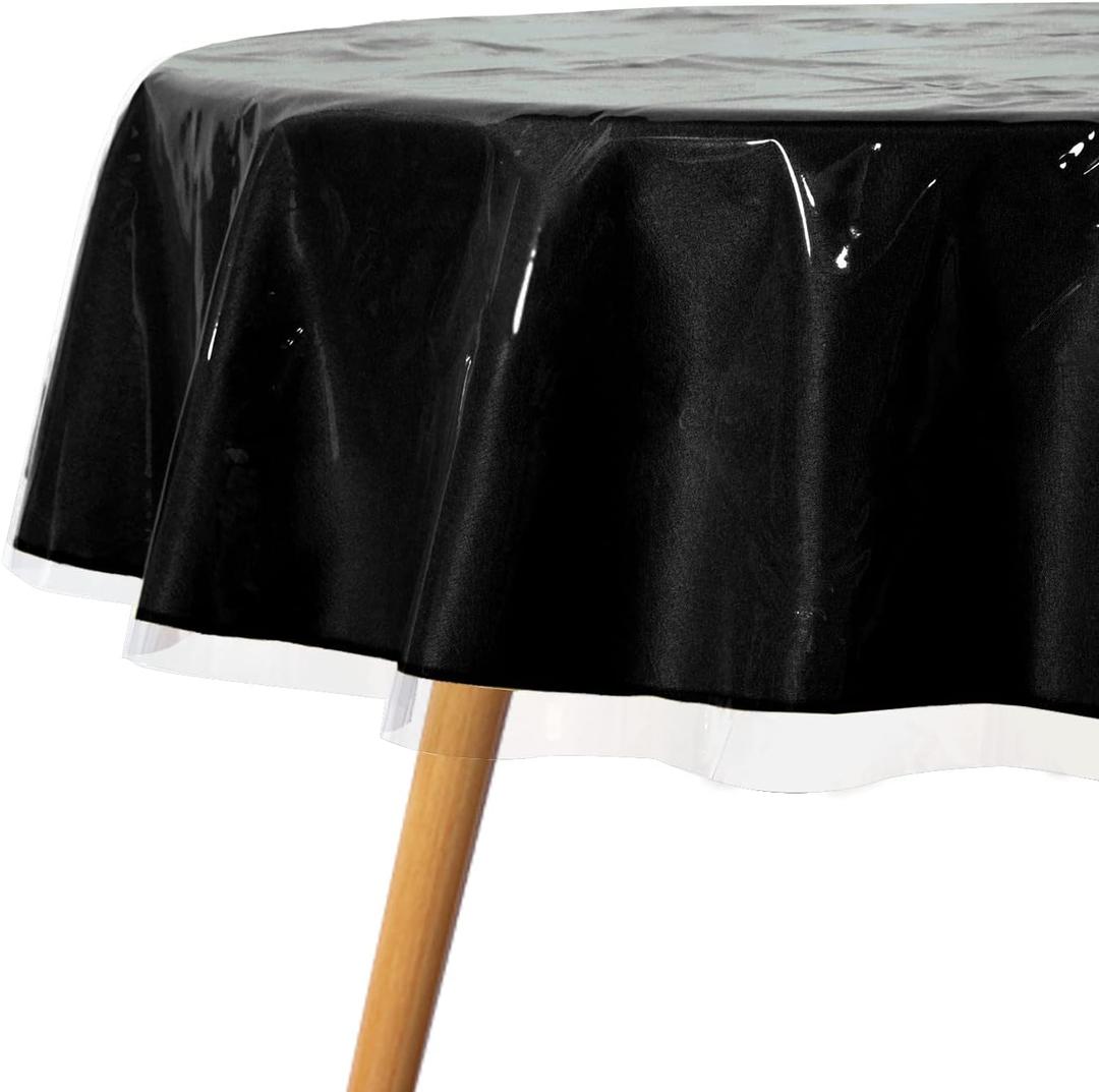 Sancua Clear Plastic 100% Waterproof Round Tablecloth - 60 Inch - Vinyl PVC Table Cloth Protector Oil Spill Proof Wipe Clean Table Cover for Dining Tables, Parties & Camping, Crystal Clear