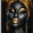 Women Canvas Wall Art African American Picture Wall Decor Black and Gold Girl Painting Portrait Prints Abstract Artwork for Living Room Bedroom Home Decor Framed(Art-9,16.00x24.00 inch)