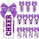 Teenyyou 12 Pcs Purple Cheerleader Gift Bulk for Team Cheer Cups 14 oz Bow Water Bottle Plastic Cheer Tumblers with Lid and Straw for Cheerleader Sport Party Favor Gift