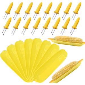 Corn Dishes and Holders - 16 Pack Holders, 8 Pack Dishes - Stainless Steel, Perfect for Corn on the Cob