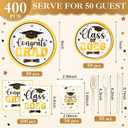 Funnymoom 400 Pcs Graduation Party Supplies Class of 2026 Graduation Paper Plate Napkin Cup Cutlery Congrats Grad Disposable Tableware Set for Grad Party Decorations, Serve 50 (Gold, Black)