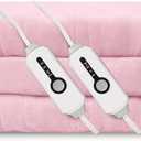 Electric Heated Blanket 84"x90" Queen Size, Soft Coral Fleece, Dual Controllers with 4 Heating Levels and 10 Hours Auto-Off, Machine Washable, Cozy Plush Fabric for Home, Pink