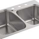 KOHLER Verse 33" Top-/Undermount Double-Bowl Kitchen Sink, Stainless Steel, 3 Faucet Holes, Durable and Versatile Design, K-75791-3-NA