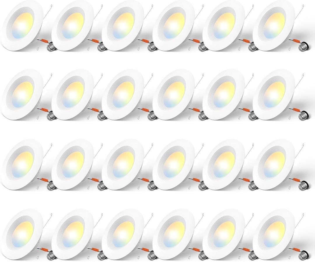 Amico 24 Pack 5/6 inch 5CCT LED Recessed Lighting, Dimmable, 12.5W=100W, 950LM, 2700K/3000K/4000K/5000K/6000K Selectable, Retrofit Can Lights with Baffle Trim, IC Rated - ETL & FCC, White